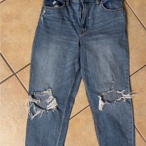 Abercrombie & Fitch Blue Ankle Cropped Jeans with Distressed Knees